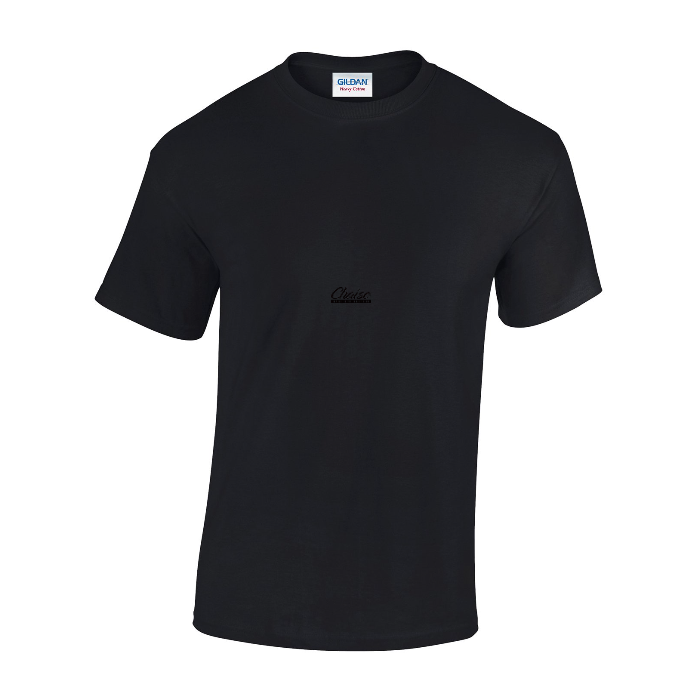 The GD005 Gildan Heavy Cotton Adult T-Shirt by My Needs Are Simple is crafted from 100% OEKO-TEX certified cotton, featuring a black design with a small, subtle logo on the chest for comfort and sustainability.