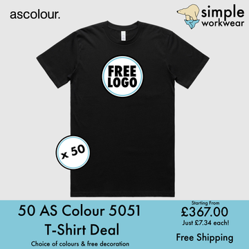 BUNDLE X 50 AS Colour 5051 Classic T-Shirts With Free DTG Print
