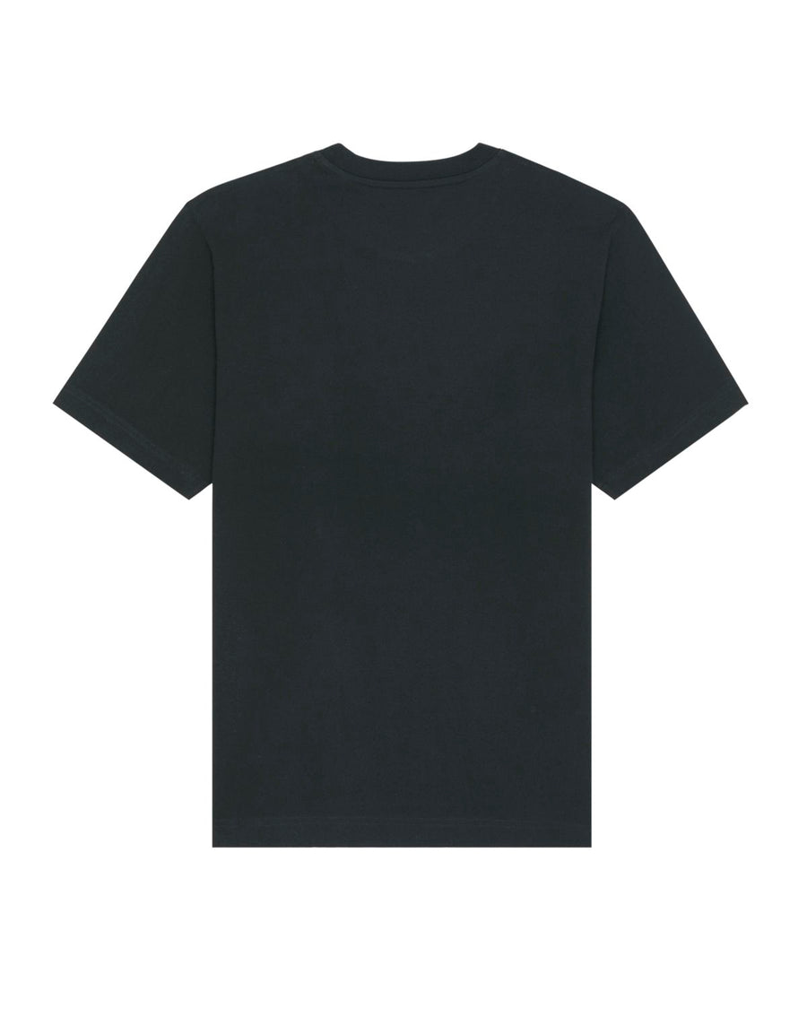 The STTU788 Stanley/Stella Freestyler Black T-shirt, made from 100% organic cotton, is showcased from the back on a white background. This unisex heavy weight tee by Stanley/Stella offers sustainable comfort for any wardrobe.