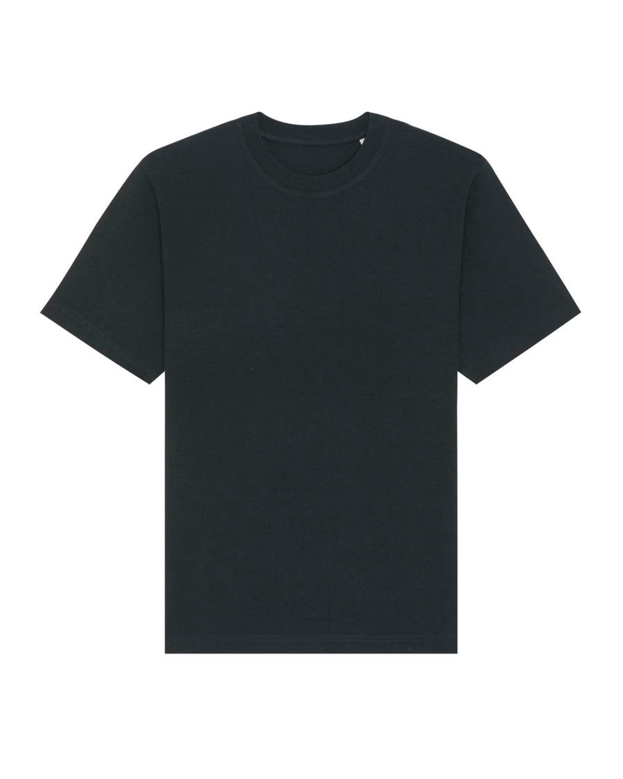 The STTU788 Stanley/Stella Freestyler Black (C002) is a unisex heavy-weight T-shirt with a round neckline, made from 100% organic cotton. Crafted from single jersey fabric, the black tee is shown flat on a white background by Stanley/Stella.