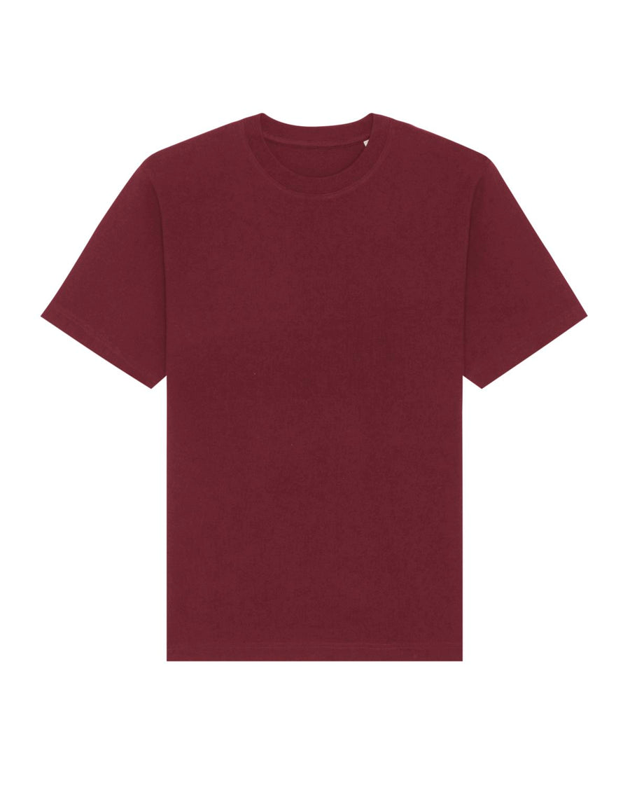 The STTU788 Stanley/Stella Freestyler Burgundy (C244) T-shirt is made from organic cotton and showcased on a white background, highlighting its unisex appeal.