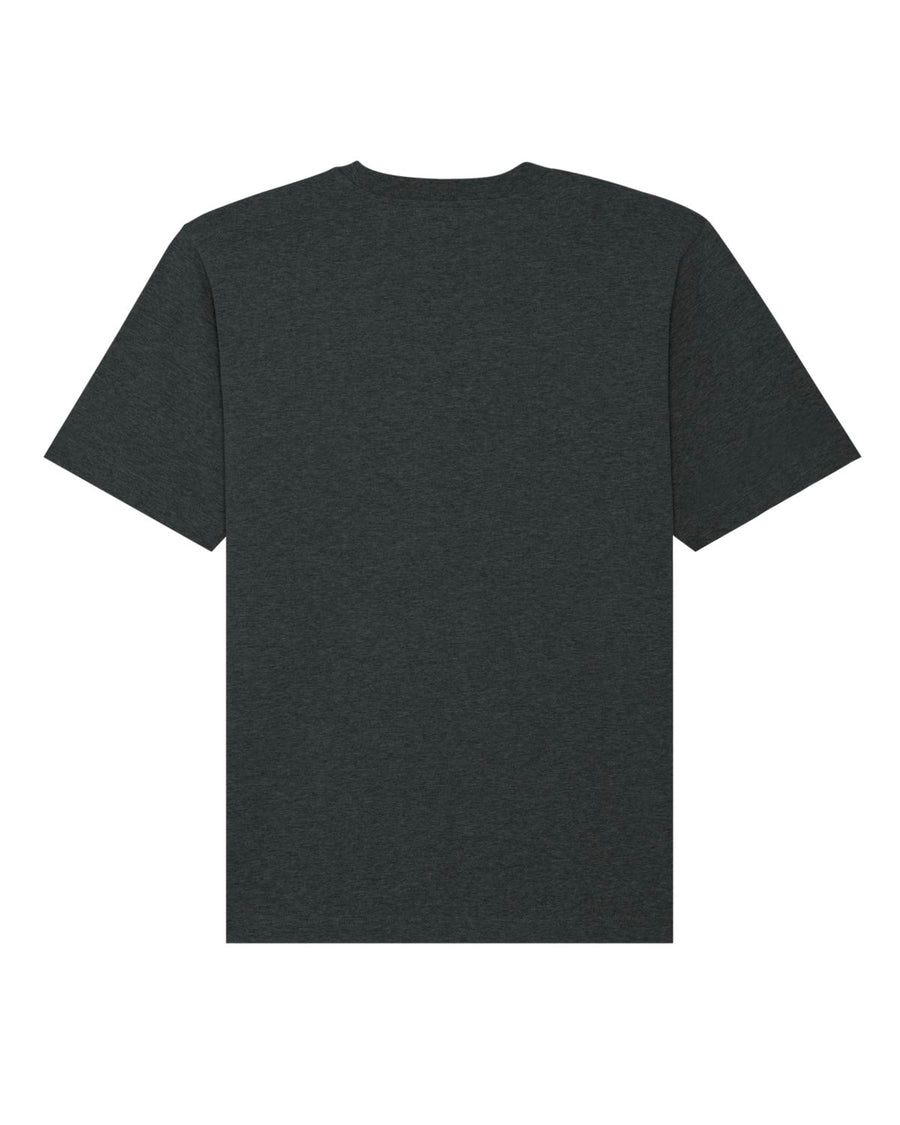 The STTU788 Stanley/Stella Freestyler T-shirt in Dark Heather Grey (C651), made from organic cotton, is shown from the back against a plain white background.