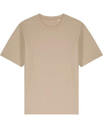 The STTU788 Stanley/Stella Freestyler Desert Dust (C028) is a plain beige unisex heavy weight T-shirt made from 100% organic cotton, displayed on a white background.