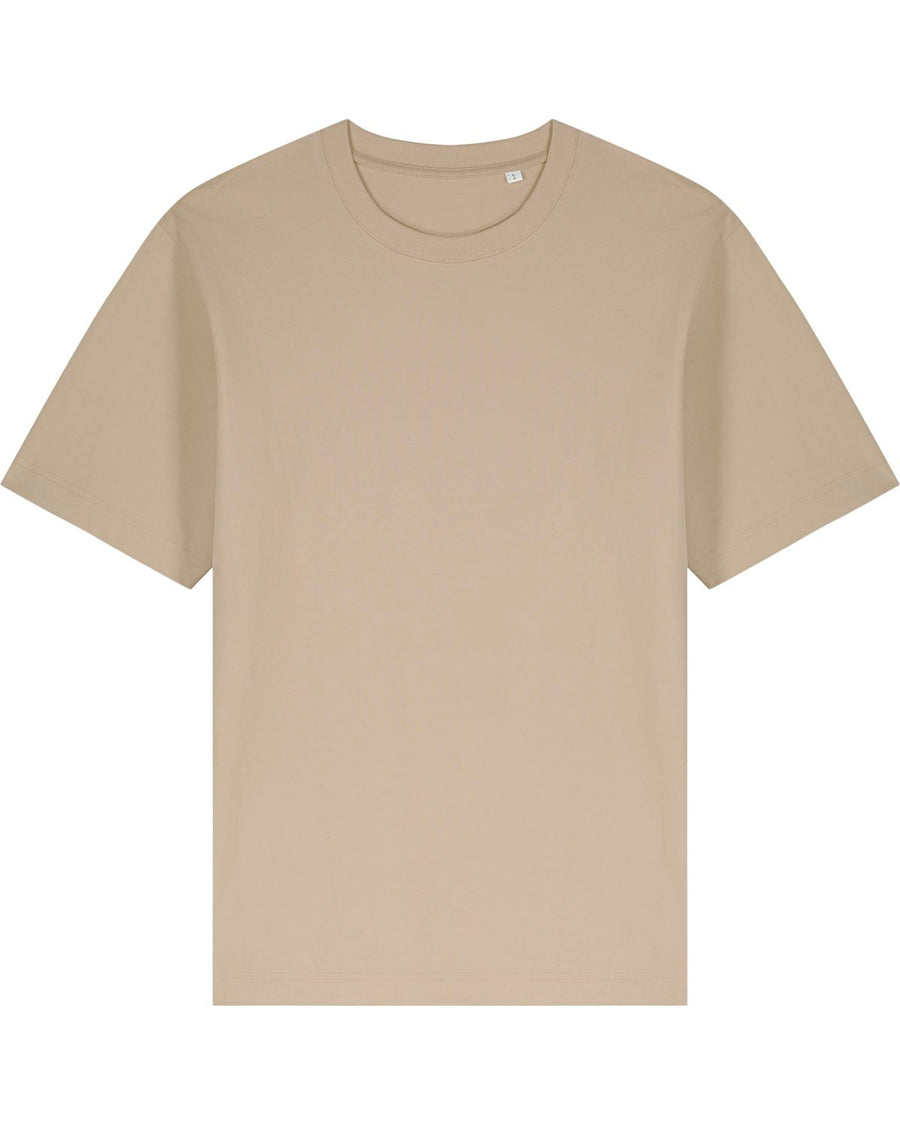 The STTU788 Stanley/Stella Freestyler Desert Dust (C028) is a plain beige unisex heavy weight T-shirt made from 100% organic cotton, displayed on a white background.