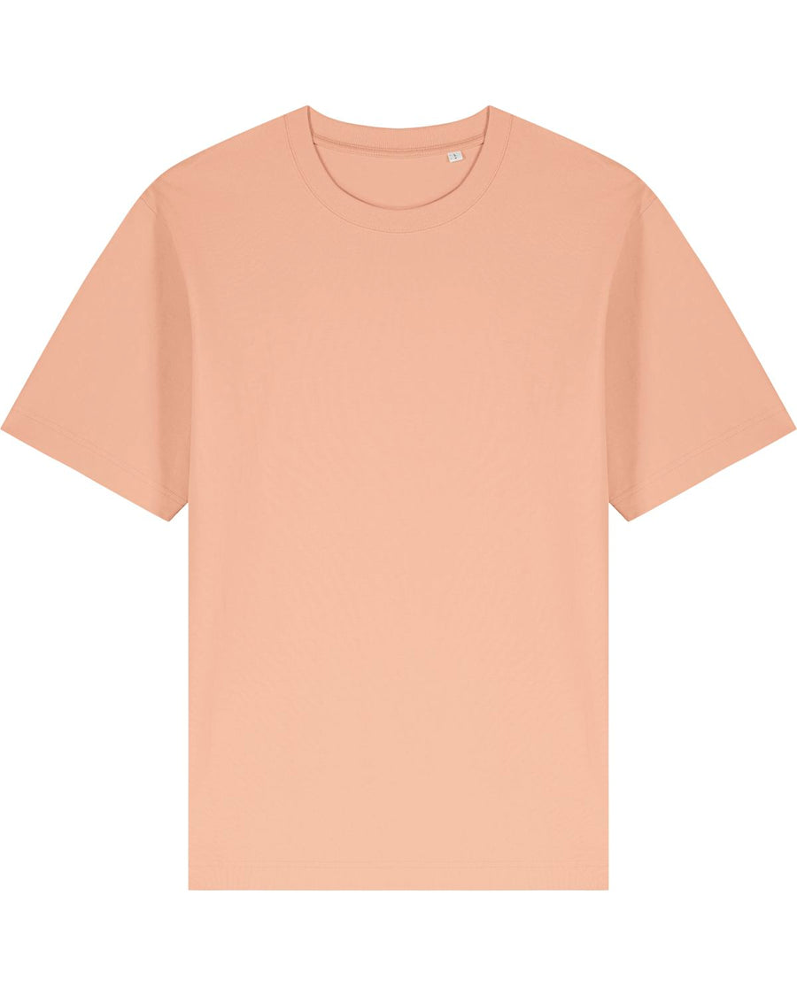 The STTU788 Stanley/Stella Freestyler Fraiche Peche (C101) is a unisex heavyweight t-shirt made of 100% organic cotton, featuring a plain beige design on a white background.