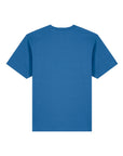 Explore the Stanley/Stella Freestyler Mindful Blue (C729) unisex heavy-weight t-shirt, crafted from pure organic cotton in a plain blue design with short sleeves and comfy single jersey knit. View it from the back to appreciate its minimalist appeal and commitment to sustainability.