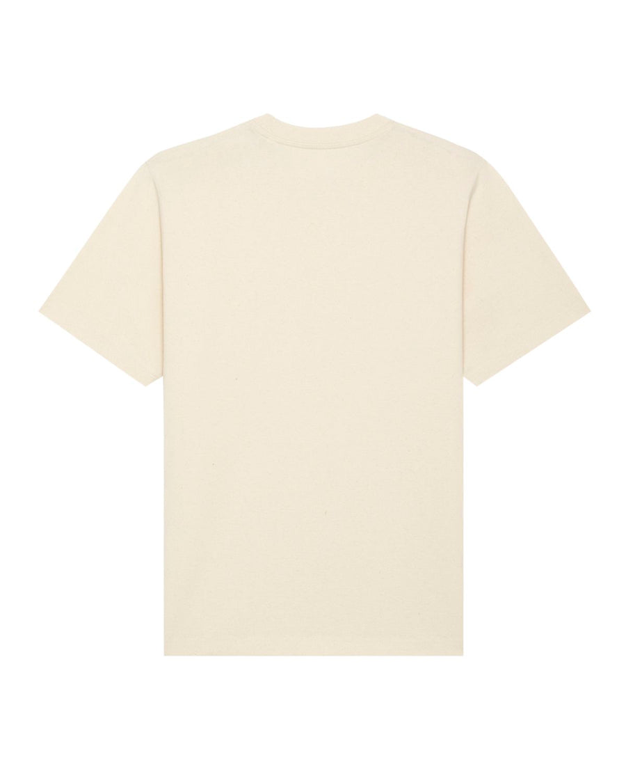 The STTU788 Stanley/Stella Freestyler Natural Raw (C054) unisex T-shirt, crafted from organic cotton, is displayed from the back against a white background. It offers a comfortable and durable heavyweight feel.