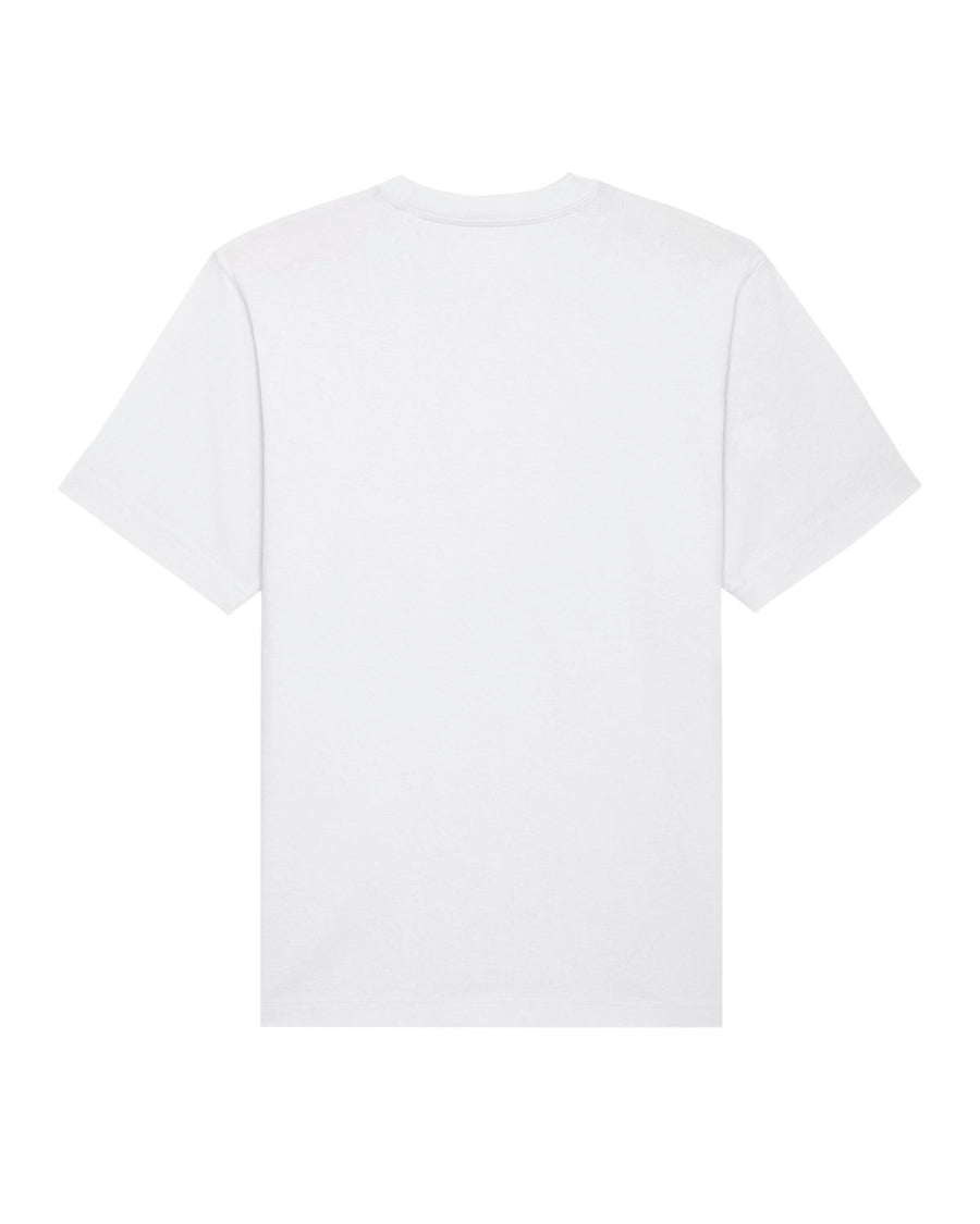 The STTU788 Stanley/Stella Freestyler White (C001) Unisex Heavy Weight T-Shirt, made from 100% organic cotton, is displayed from the back against a white background.