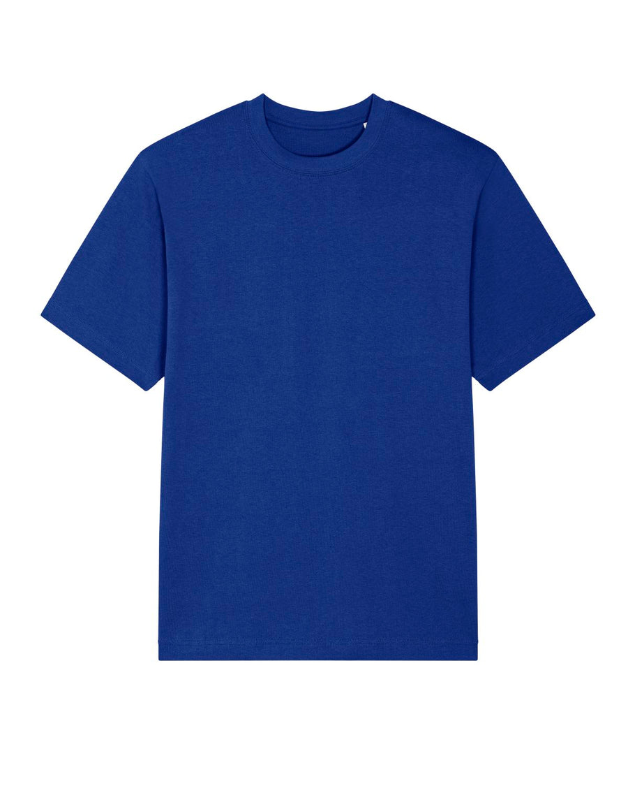 The STTU788 Stanley/Stella Freestyler Worker Blue T-shirt, made from organic cotton, is shown against a white background.