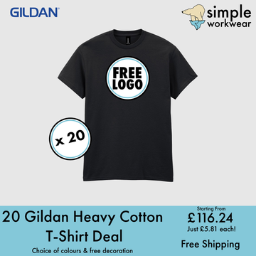 BUNDLE X 20 Gildan Heavy Cotton Adult T-Shirts With Free DTG Print