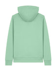 Back view of the Stanley/Stella STSU177 Stella/Stella Cruiser 2.0 Misty Jade (C735) unisex hoodie in plain mint green, made from organic cotton with long sleeves and a soft brushed fleece finish.