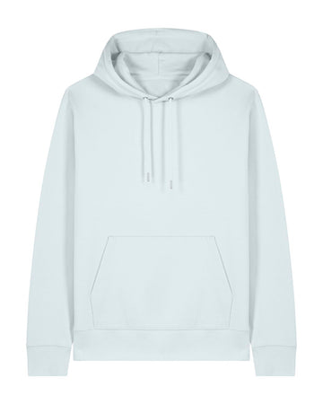 The STSU177 Stella/Stella Cruiser 2.0 Blue Ice (C728) by Stanley/Stella is a unisex hoodie made from organic cotton, featuring a front pocket and drawstrings for both comfort and style.