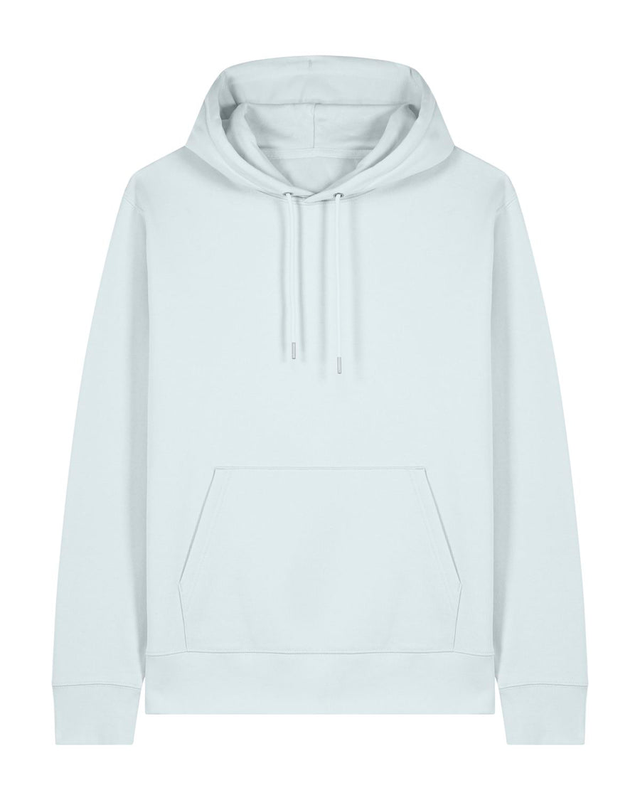 The STSU177 Stella/Stella Cruiser 2.0 Blue Ice (C728) by Stanley/Stella is a unisex hoodie made from organic cotton, featuring a front pocket and drawstrings for both comfort and style.