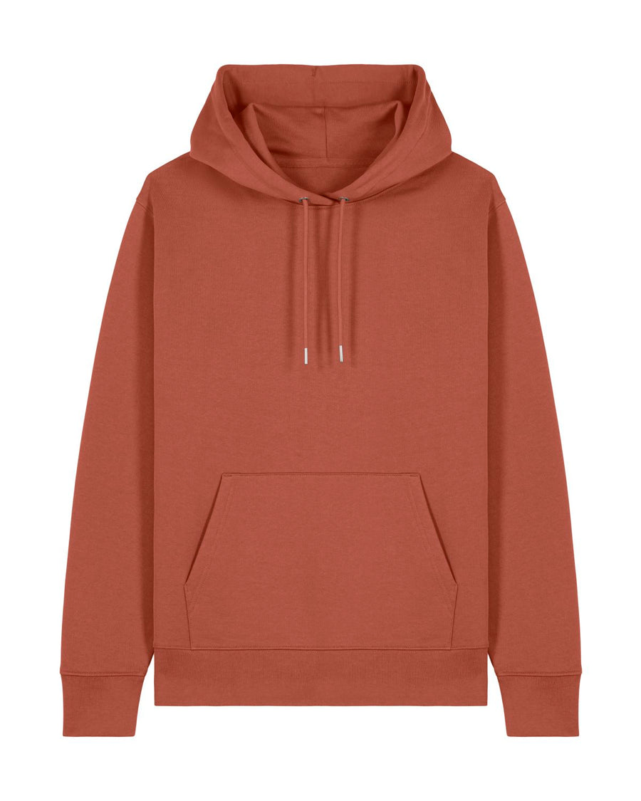 The Stanley/Stella STSU177 Stella/Stella Cruiser 2.0 in Heritage Brown features a unisex design made from organic cotton, complete with a front pocket and drawstring hood, crafted from soft brushed fleece.