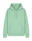 The Stanley/Stella STSU177 Stella Cruiser 2.0 Misty Jade (C735) is a mint green unisex hoodie made from organic cotton, featuring a front pocket and drawstring hood, displayed against a white background.