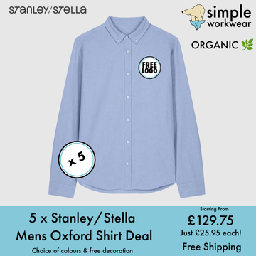 BUNDLE X 5 Stanley/Stella Mens Oxford Shirts With Free Print/Embroidery Logo
