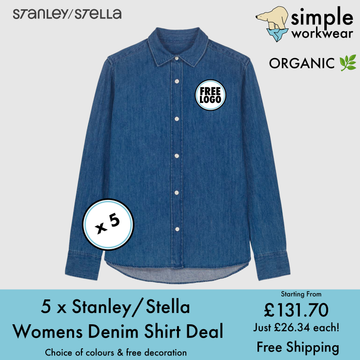 BUNDLE X 5 Stanley/Stella Womens Denim Shirts With Free Print/Embroidery Logo