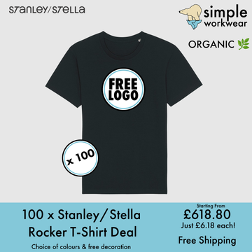 BUNDLE X 100 Stanley/Stella Rocker T-Shirts With Free DTG Print