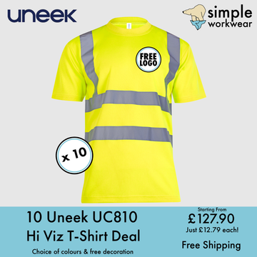 BUNDLE X 10 Uneek HI-VIZ T-Shirt With Free Print
