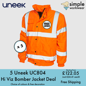 BUNDLE X 5 Uneek HI-VIZ Bomber Jacket With Free Print Logo