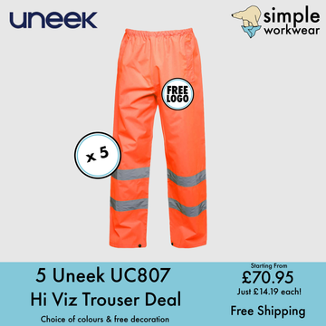 BUNDLE X 5 Uneek HI-VIZ Trouser With Free Print